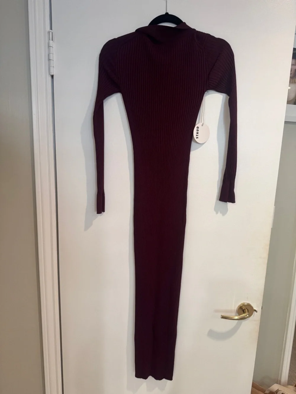 STAUD Ribbed Button-Front Midi Dress - Deep Burgundy - Picture 4 of 4